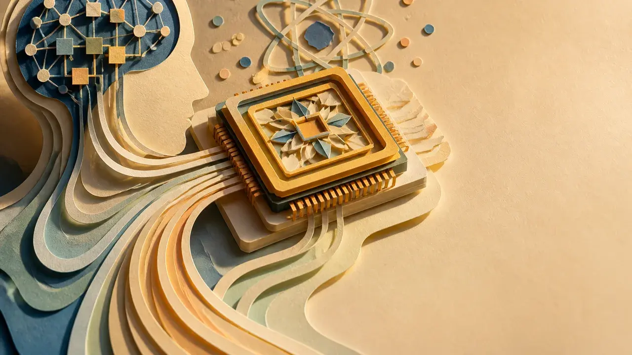 Microsoft executive presents quantum chip Majorana-2 on stage with gold-plated processor schematic displayed above