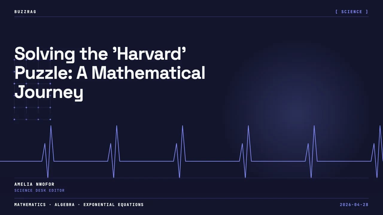 Mathematical equation 8^x + 2^x = 30 with red upward arrow and yellow "Harvard Entrance Exam?" label below
