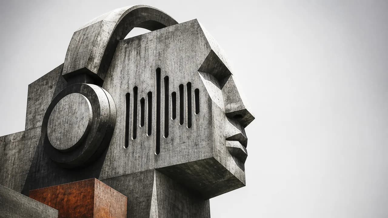 ElevenLabs Local branding with yellow arrow pointing to a golden microphone with blue sound wave visualization against dark…