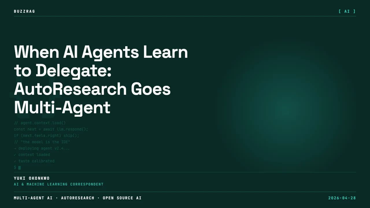 Yellow smiley face emoji with open arms celebrating next to bold text reading "multi-agent autoresearch" with "autolab"…