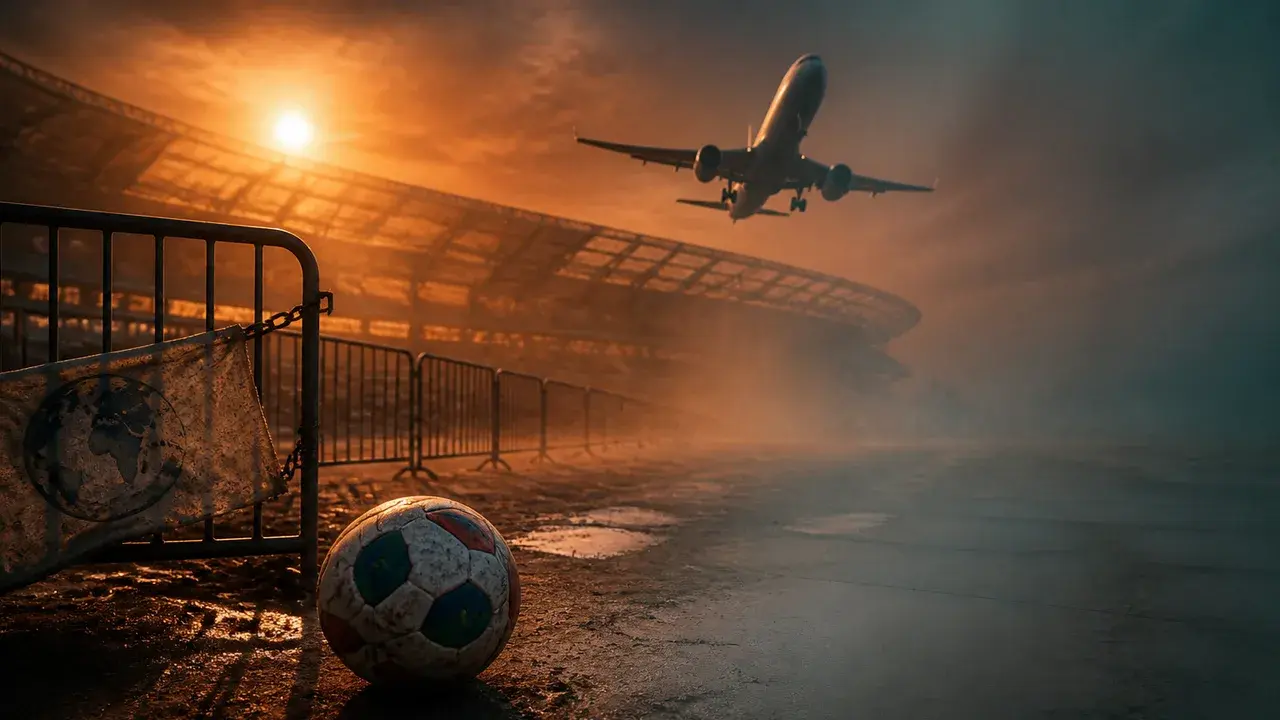 FIFA World Cup trophy displayed in a packed stadium in Mexico City with "WORLD CUP CHALLENGES" text overlay and BBC Verify…