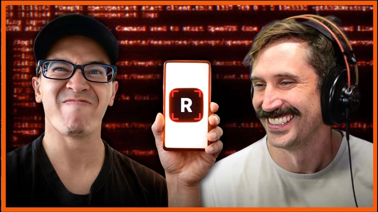 Two men flank a smartphone displaying a red "R" logo against a digital code background in an orange-bordered thumbnail.