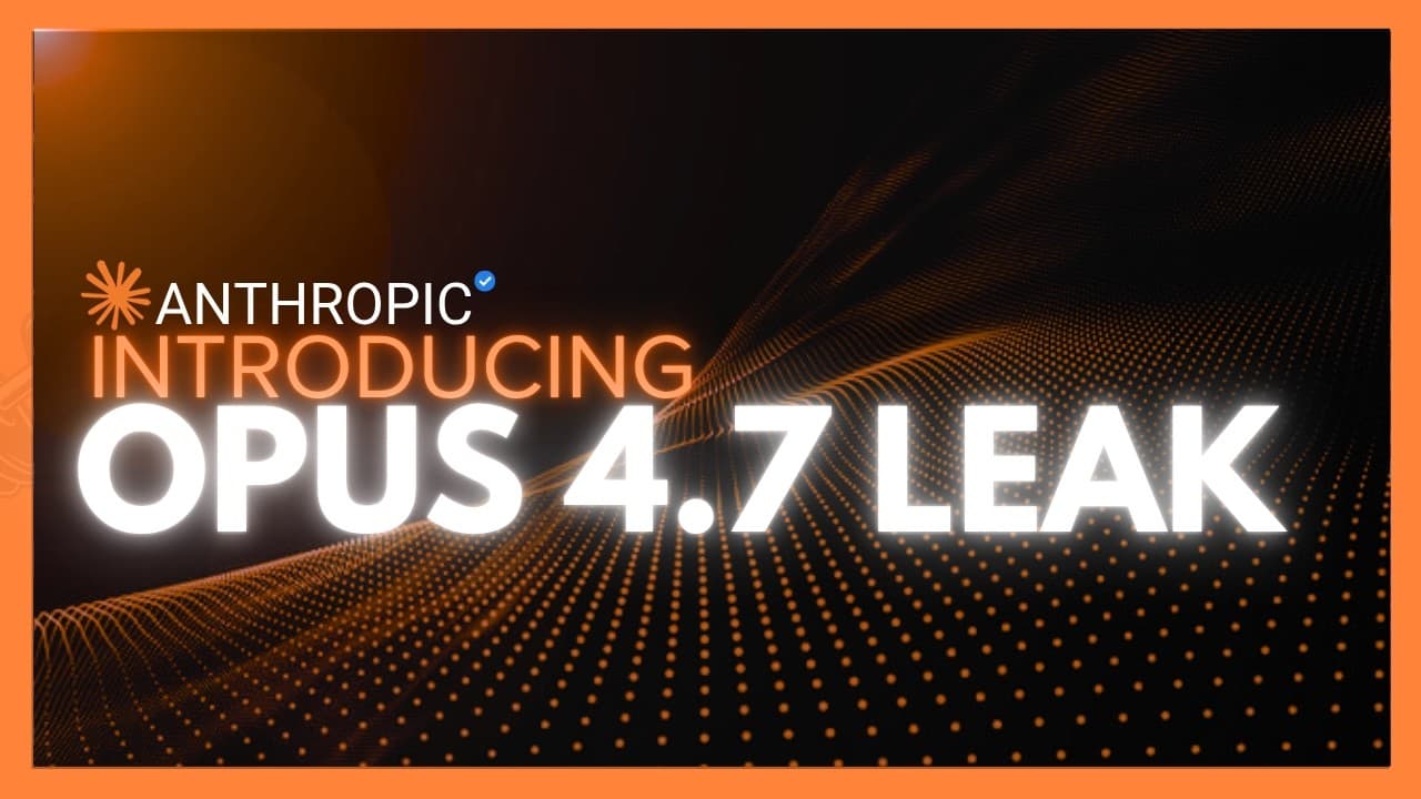 Anthropic logo with "INTRODUCING OPUS 4.7 LEAK" text on dark background with orange geometric wave pattern and dotted grid…
