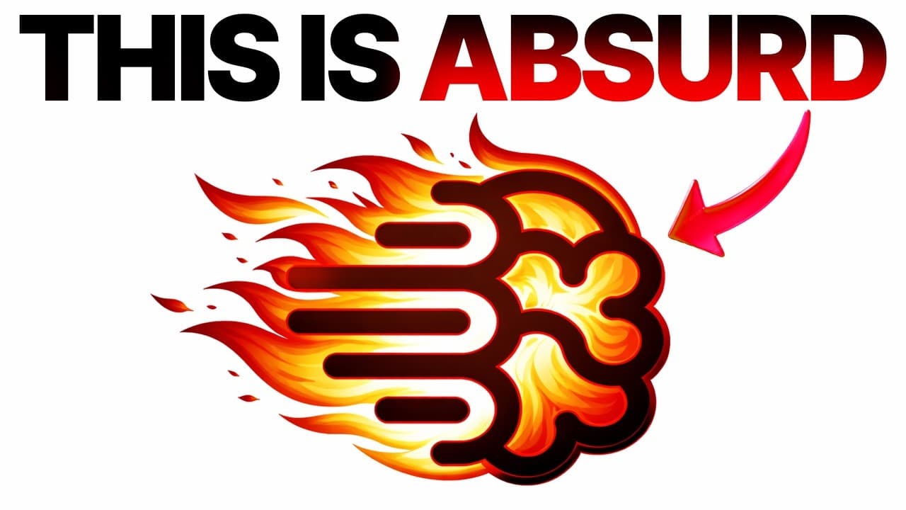 Flaming brain icon with "THIS IS ABSURD" text and red arrow pointing at it against white background